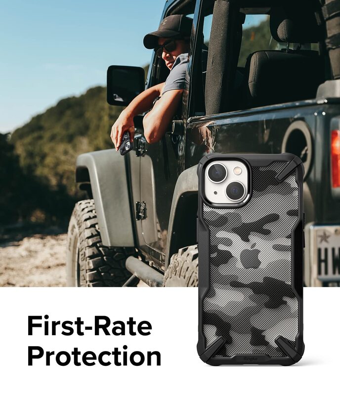 Ringke Fusion X Design Case Compatible with iPhone 14 (6.1 Inch) , Clear Hard Back Heavy Duty Shockproof Advanced Protective TPU Bumper Phone Cover    Designed for iPhone 14 (6.1 Inch)  Camo Black